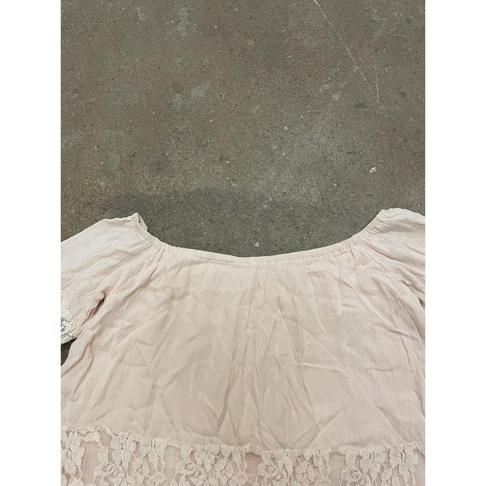 Free People Lace Dress Womens XS‎ Pink Off Shoulder Boho Short Mini Bell Sleeve - Picture 13 of 16